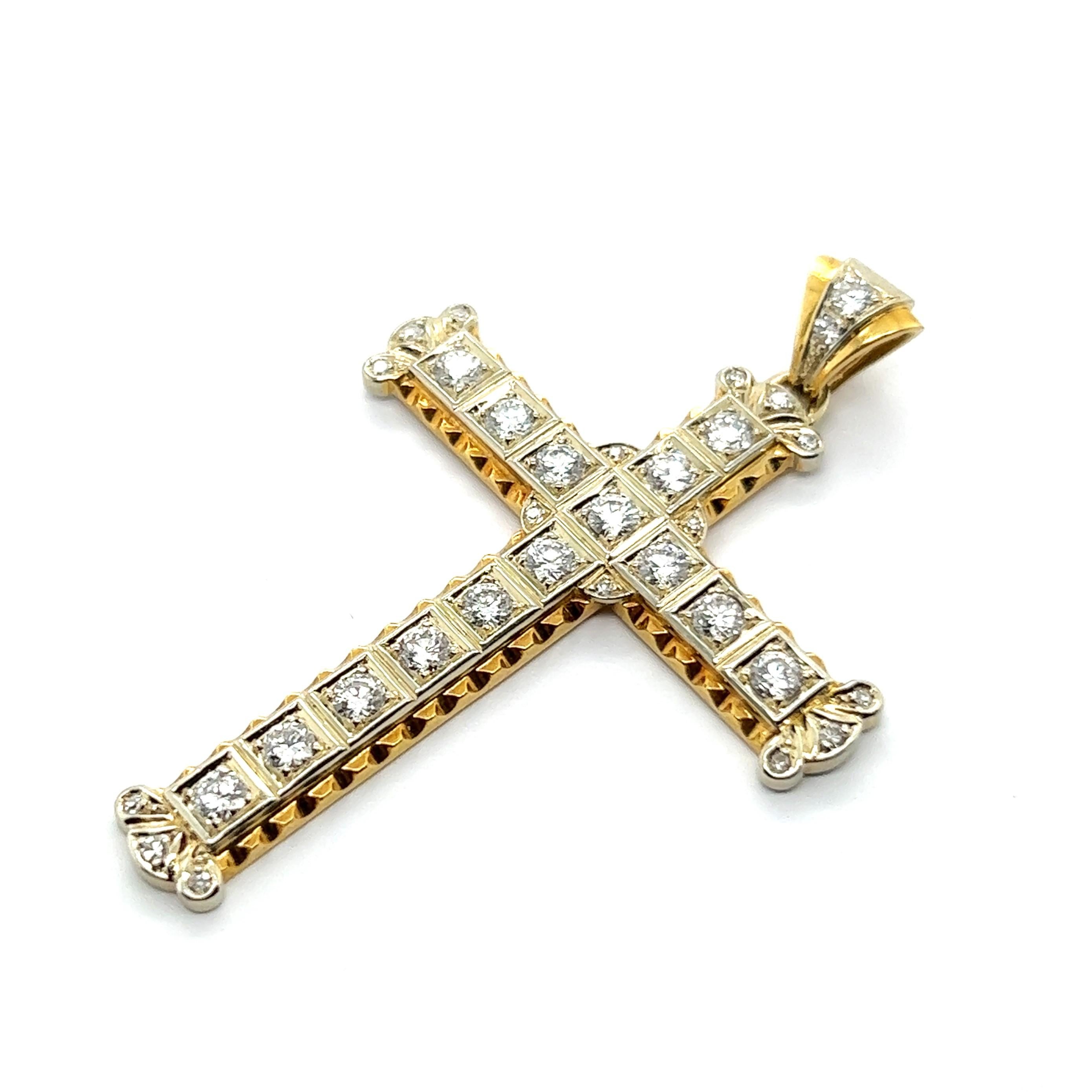 Artist Cross Pendant with Diamonds in 18 Karat Yellow & White Gold