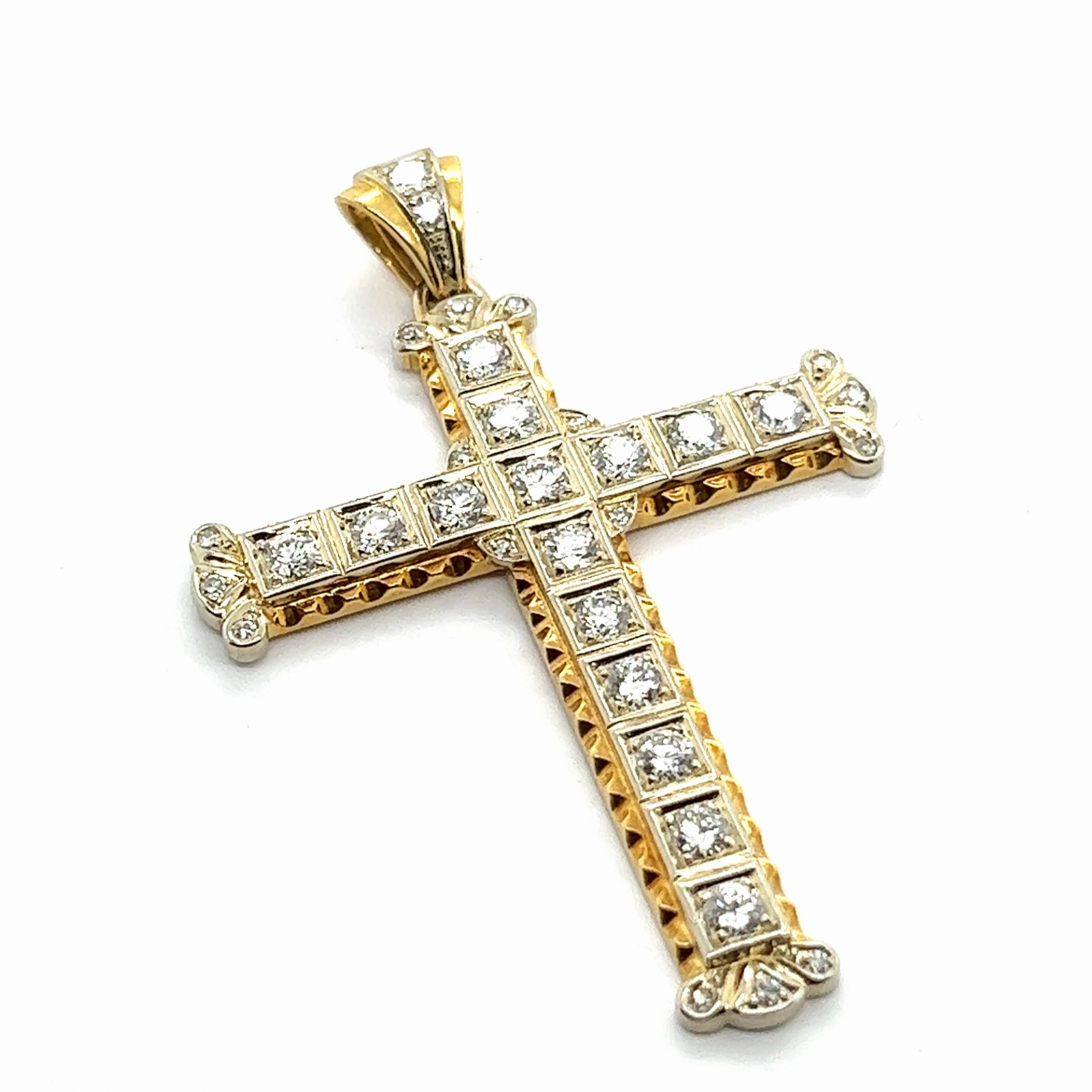 Cross Pendant with Diamonds in 18 Karat Yellow & White Gold 2
