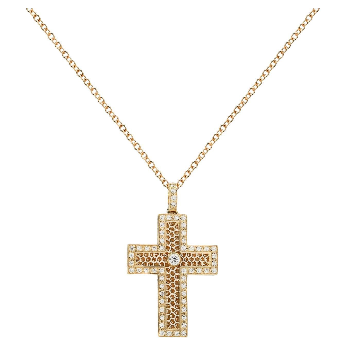 Cross Pendant with Honeycomb and Diamonds For Sale