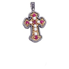 Cross Pendant with Rubies and Pearls, Dimitrios Exclusive C7