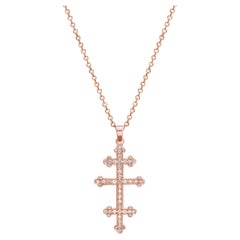 Cross, Pope's Cross Pendant Necklace in 18Kt Rose Gold with Pave Diamonds GMCKS