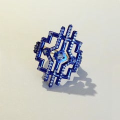 Bague croix en or 18 carats recouvert de nanocéramique verte avec diamants