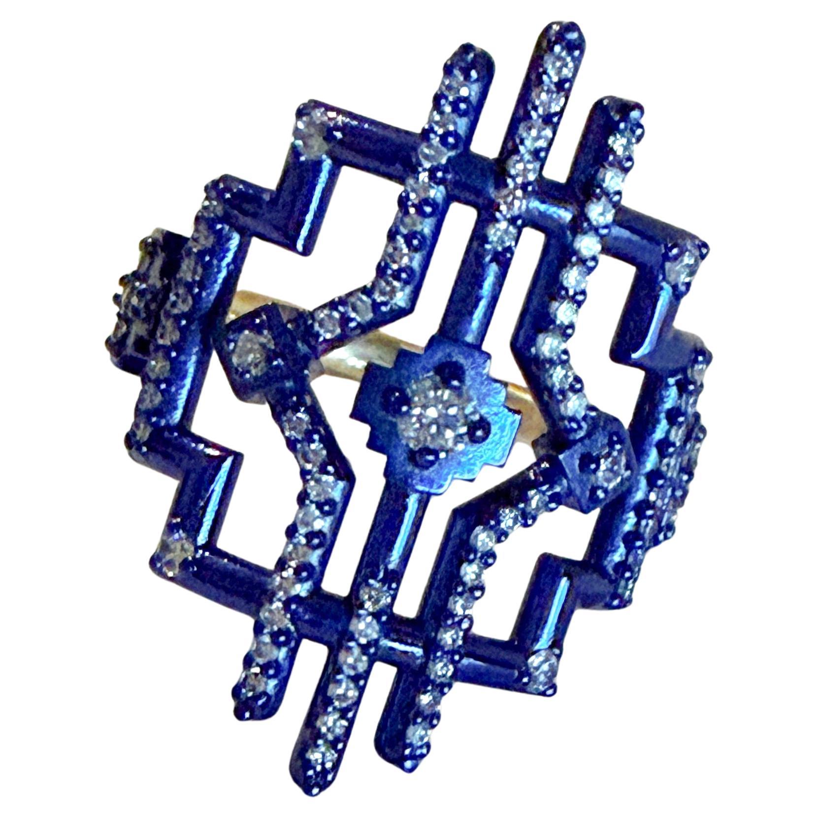 Cross Ring in Green Nanoceramic-Coated 18 Karat Gold with Diamonds For Sale