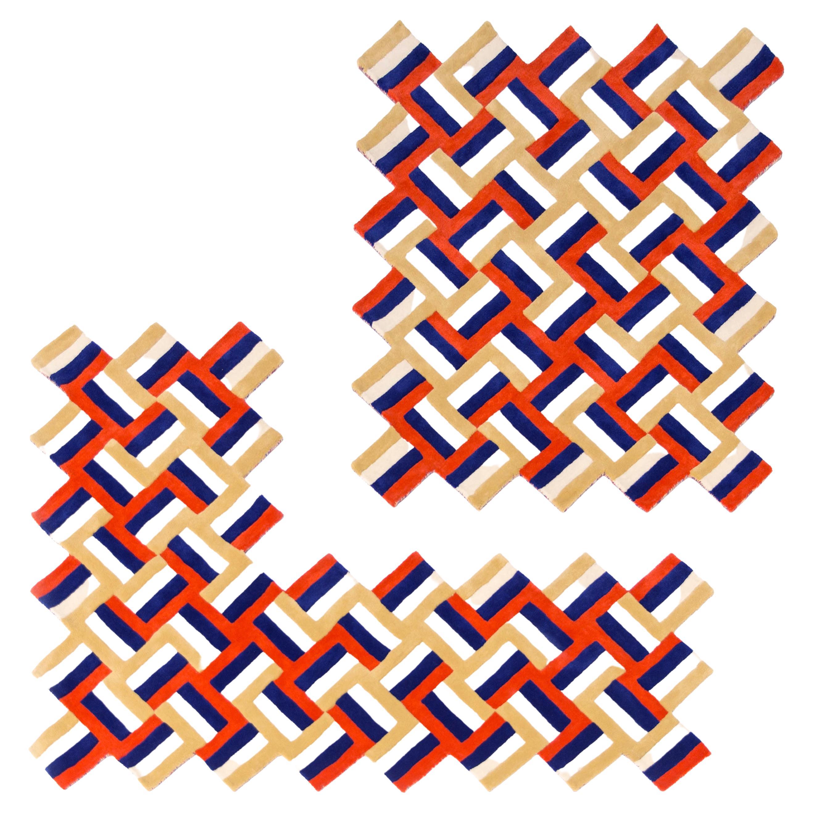 Cross Teppich - 'Rot-Blau-Braun-Weiß' von Anatole Royer für La Chance