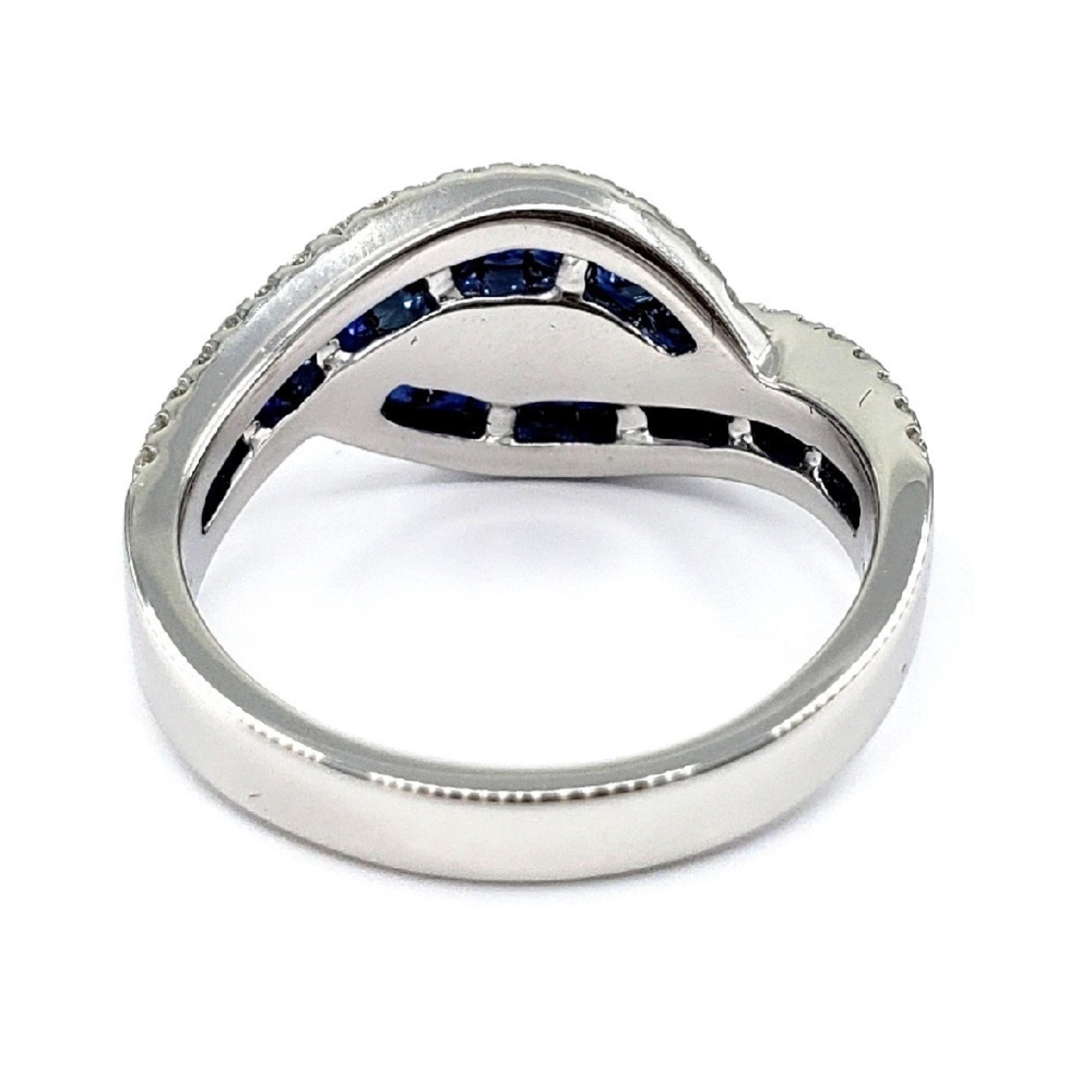For Sale:  Cross Sapphire Diamond White Gold Wedding Band Vintage Sapphire Promise Ring 2