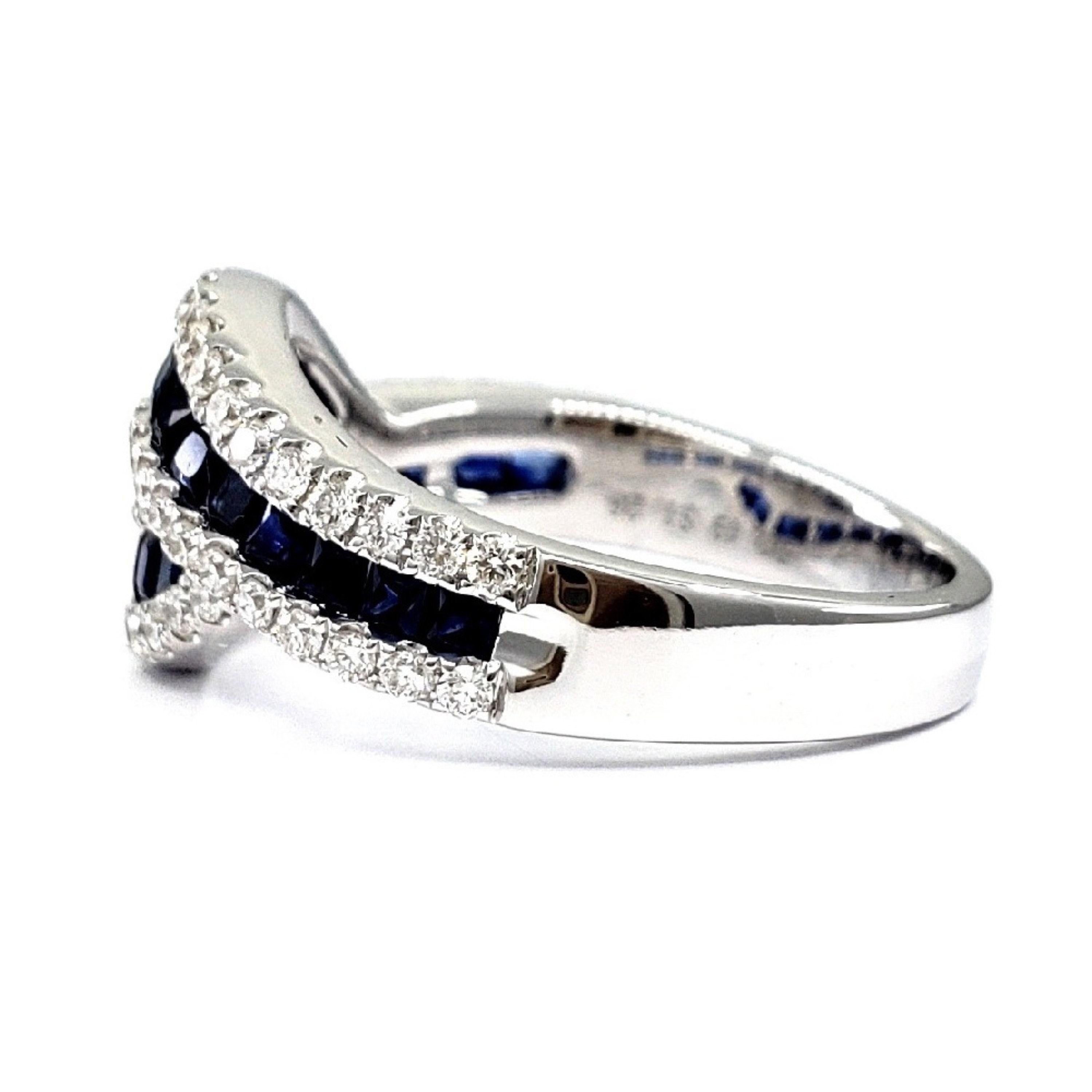 For Sale:  Cross Sapphire Diamond White Gold Wedding Band Vintage Sapphire Promise Ring 3