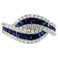 Cross Sapphire Diamond White Gold Wedding Band Vintage Sapphire Promise Ring