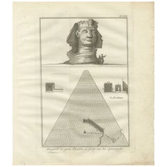 Sección transversal de la Gran Pirámide y la Cabeza de la Esfinge - Egipto Grabado de 1776