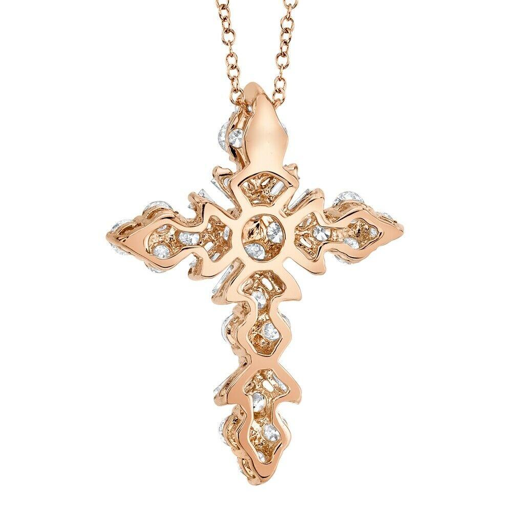 Contemporary Cross Shape 0.60 Carat Baguette Cut Diamond Rose Gold Pendant Necklace For Sale