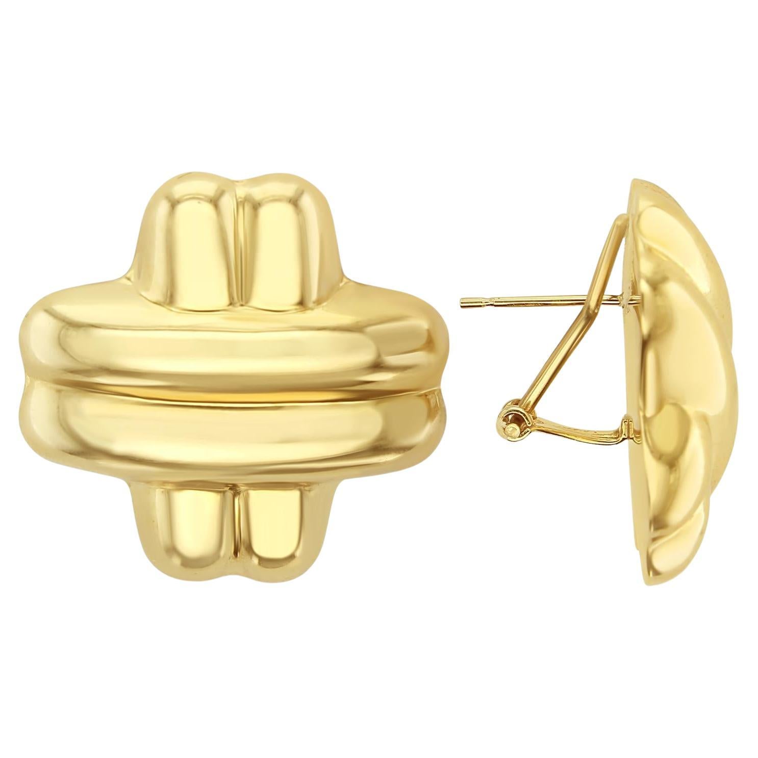 Boucles d'oreilles Omega en or jaune 14k en forme de croix
