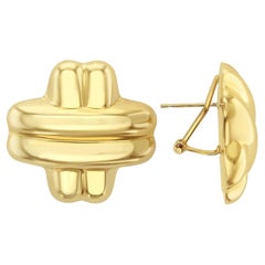 Boucles d'oreilles Omega en or jaune 14k en forme de croix