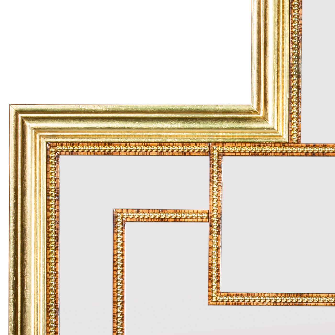 Ideally suspended over a console or dresser in refined classic homes, this elegant mirror will seduce with its rigorously sculpted profile that gets softened and enriched with the application of shimmering gold leaf. The limewood frame is deftly