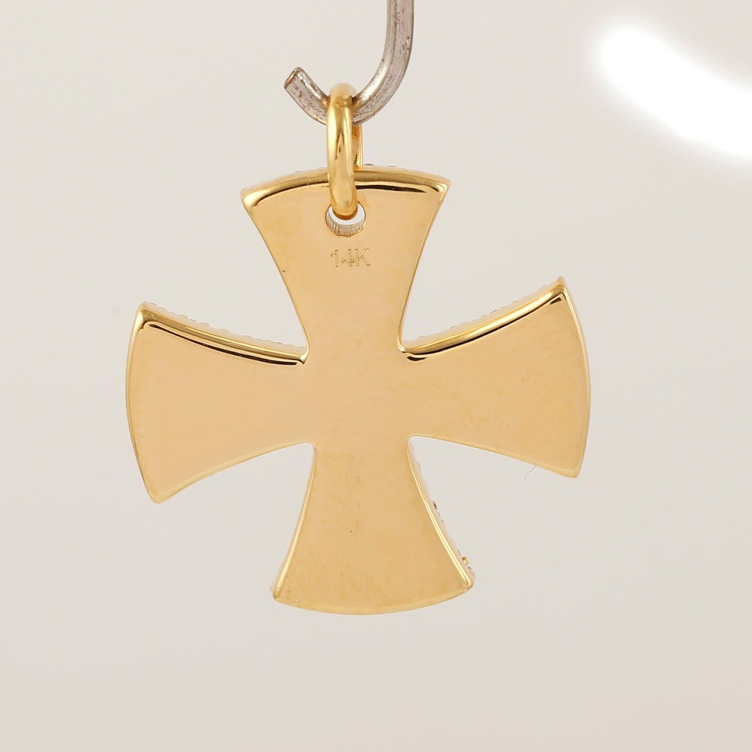 Contemporary Cross Shaped Pave Diamond Enamel Pendant Made In 14K Yellow Gold For Sale