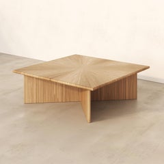 CROSS Side Coffee Table Straw Marquetry Inlay Handcrafted Natural Minimalistic