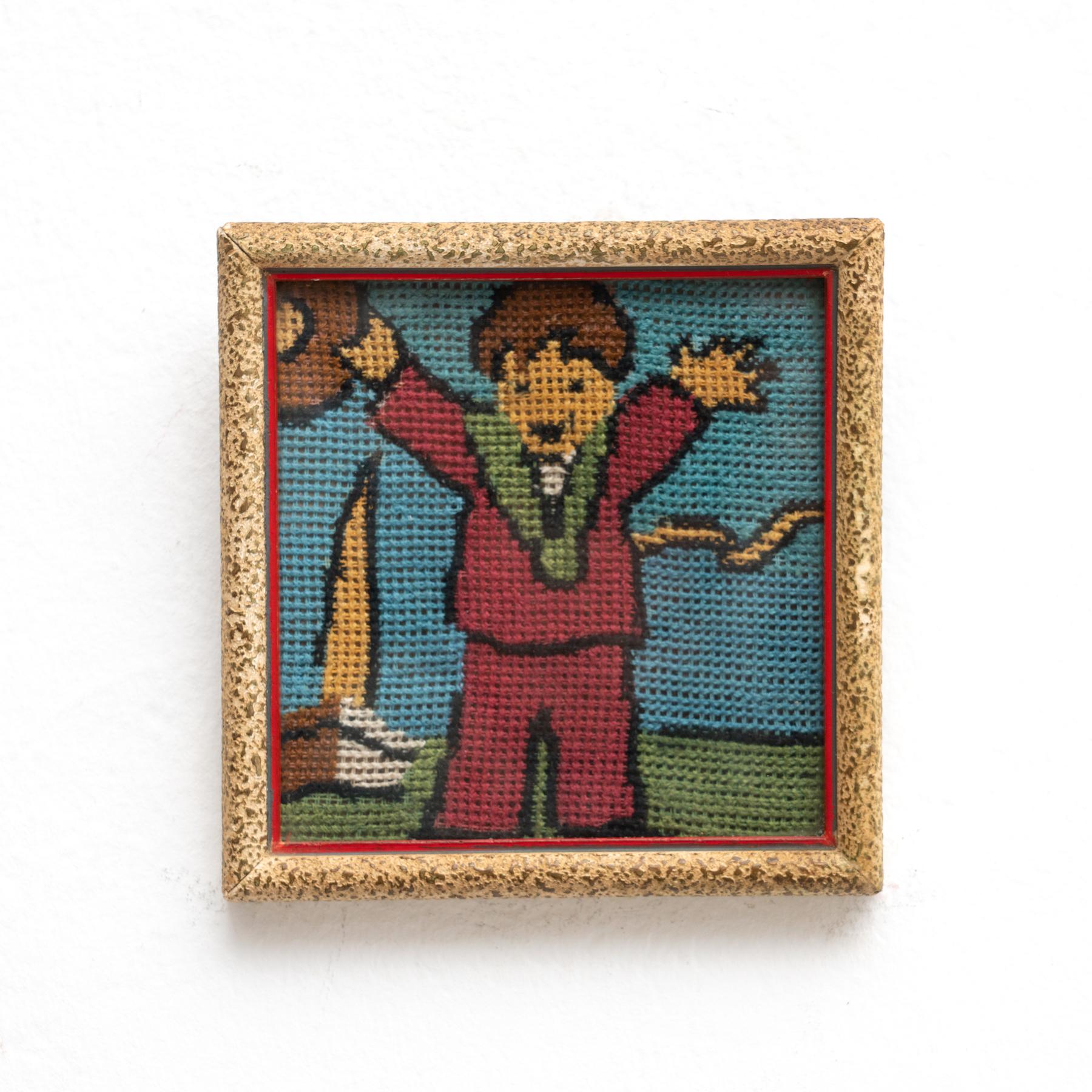 Mid-Century Modern Cross-Stitch Framed Artwork, circa 1960 For Sale