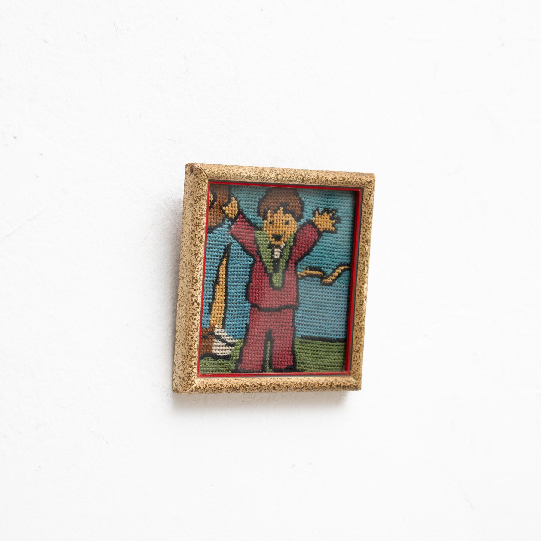 Spanish Cross-Stitch Framed Artwork, circa 1960 For Sale