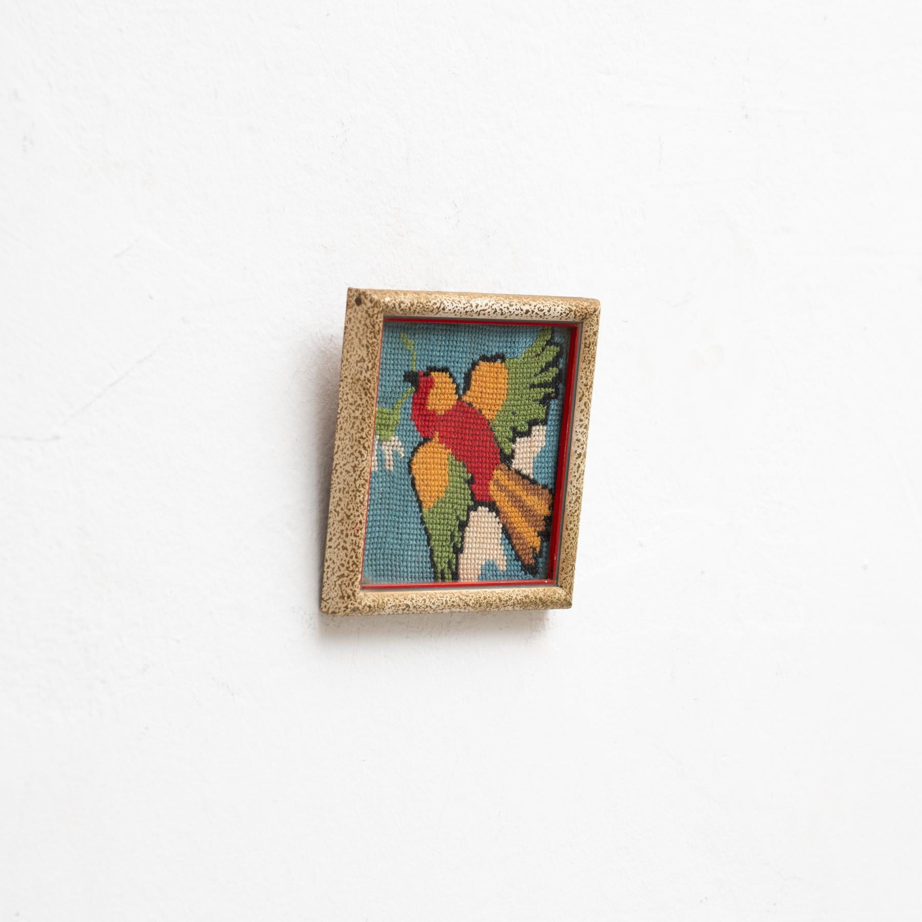 Spanish Cross-Stitch Framed Artwork, circa 1960 For Sale