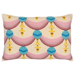 Art Deco Handmade Cross-Stitch Pillow Cover, 20" x 14" Linen/Cotton