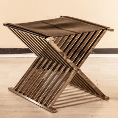 Cross Stool Nickel-Plated Solid Brass Frame and Leather Selezioni Domus Florence