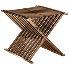 Cross Stool Nickel-Plated Solid Brass Frame and Leather Selezioni Domus Florence