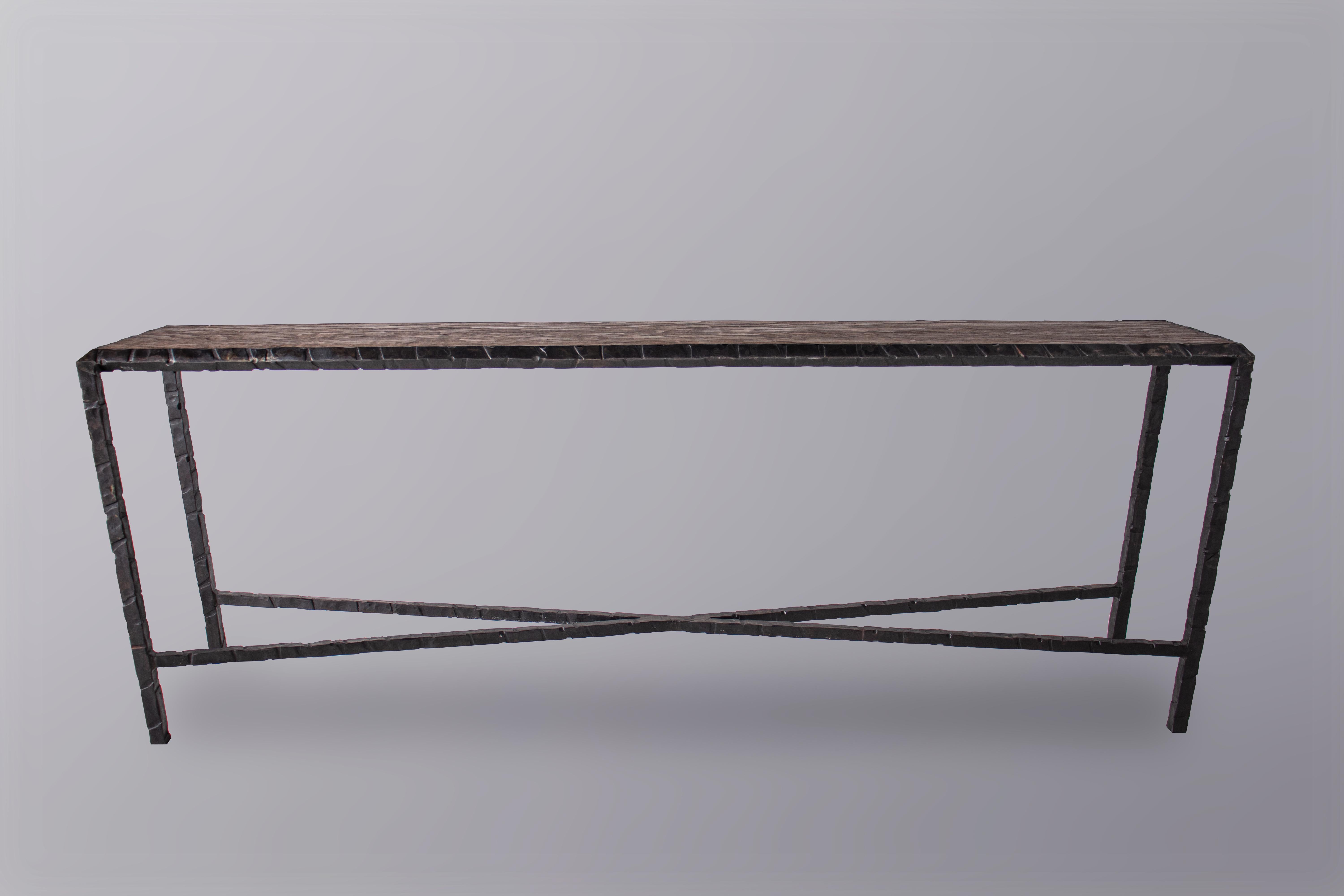 Rustic Cross Stretcher Console Table For Sale