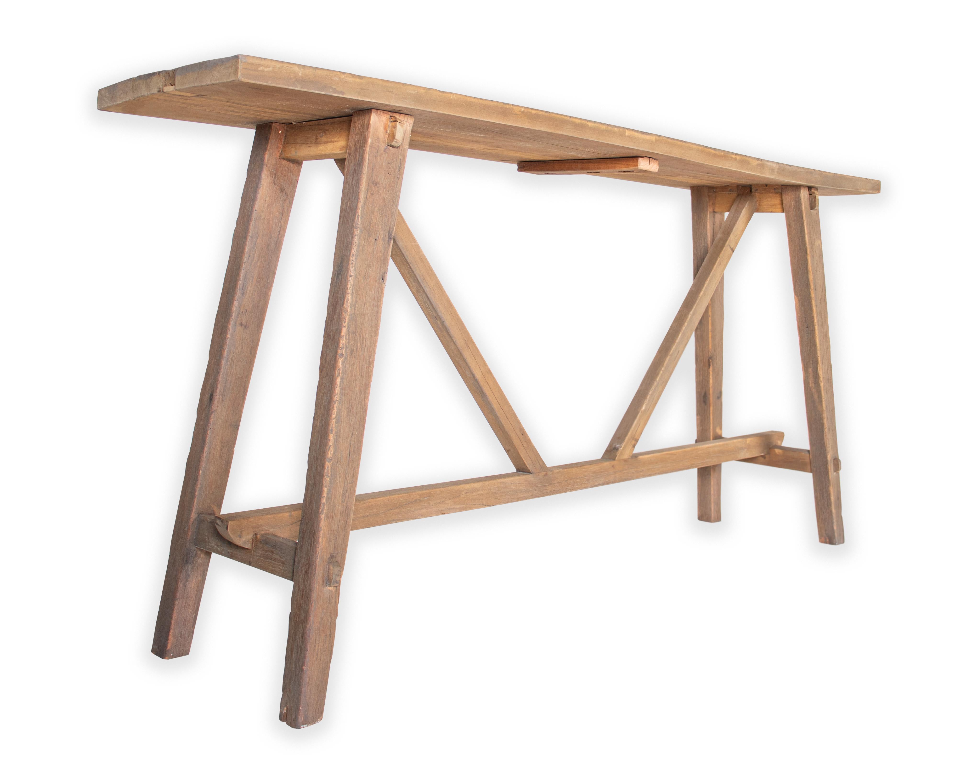 Organic Modern Cross Stretcher Design Console Table Reclaimed Elm