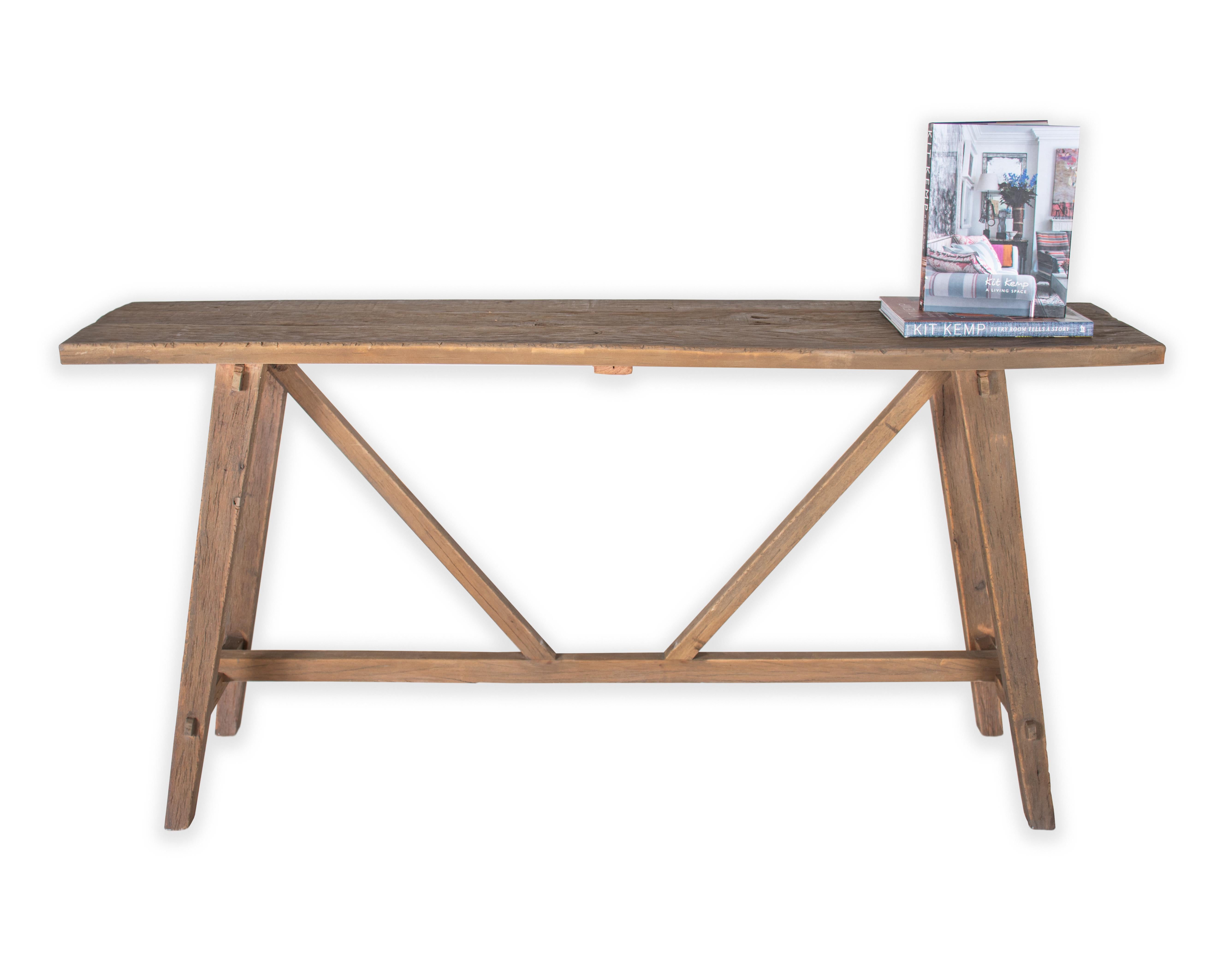 Cross Stretcher Design Console Table Reclaimed Elm In Good Condition In Dallas, TX