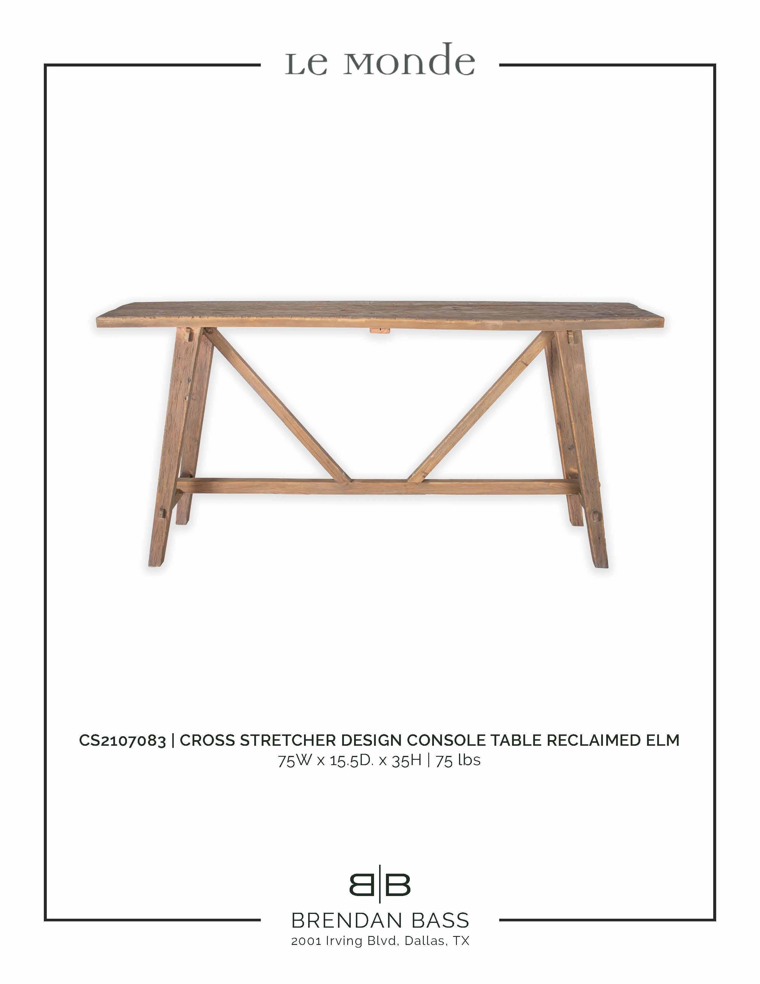 Contemporary Cross Stretcher Design Console Table Reclaimed Elm