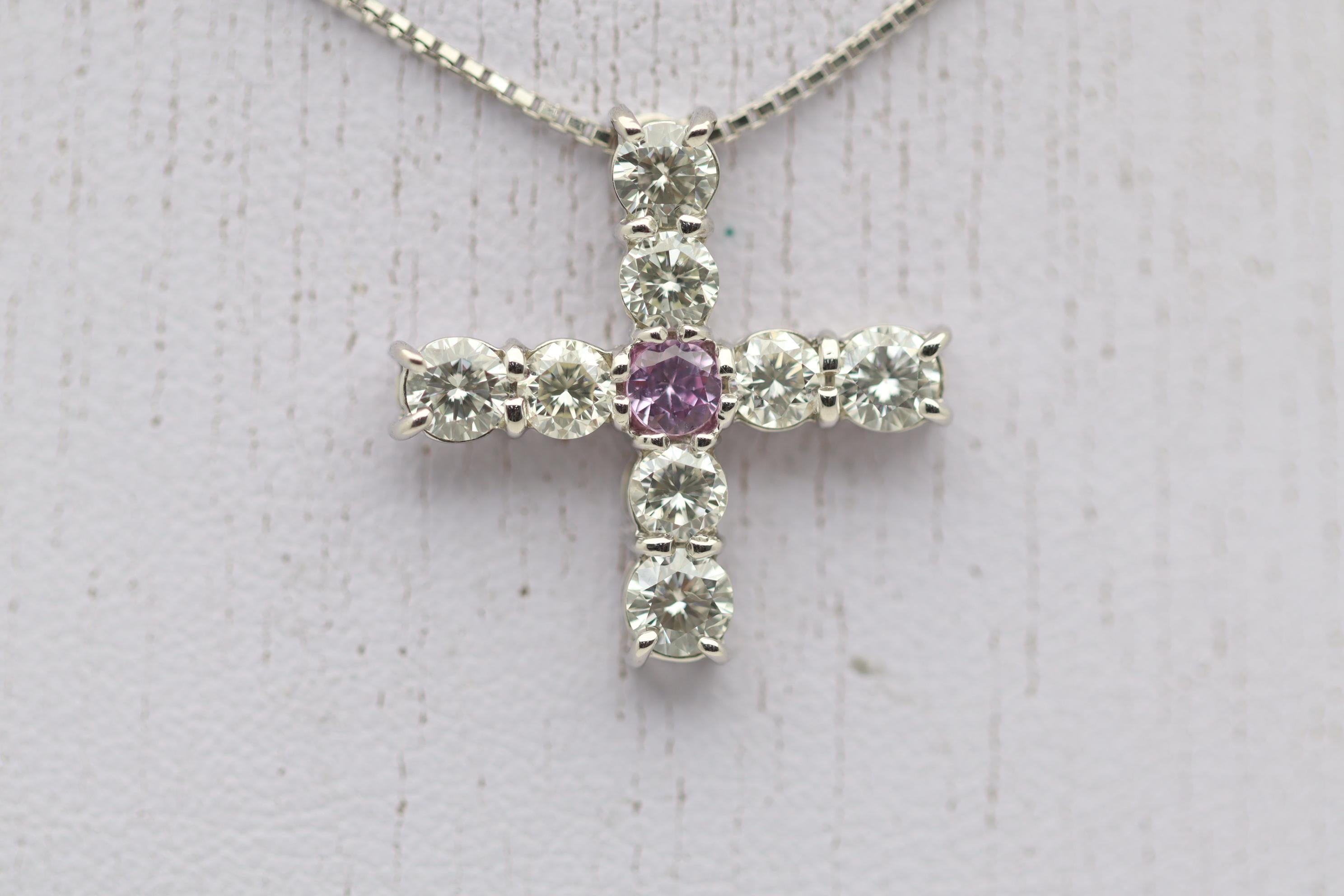 Cross-Style Diamond Sapphire Platinum Pendant In New Condition For Sale In Beverly Hills, CA