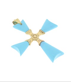Cross Turquoise 14 Karat Yellow Gold Pendant Necklace