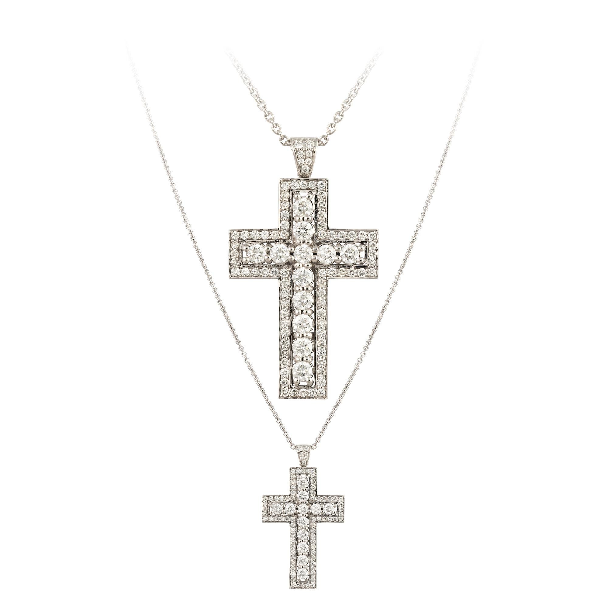 Kreuz Weißgold 18K Halskette Diamant für Sie im Zustand „Neu“ im Angebot in Montreux, CH
