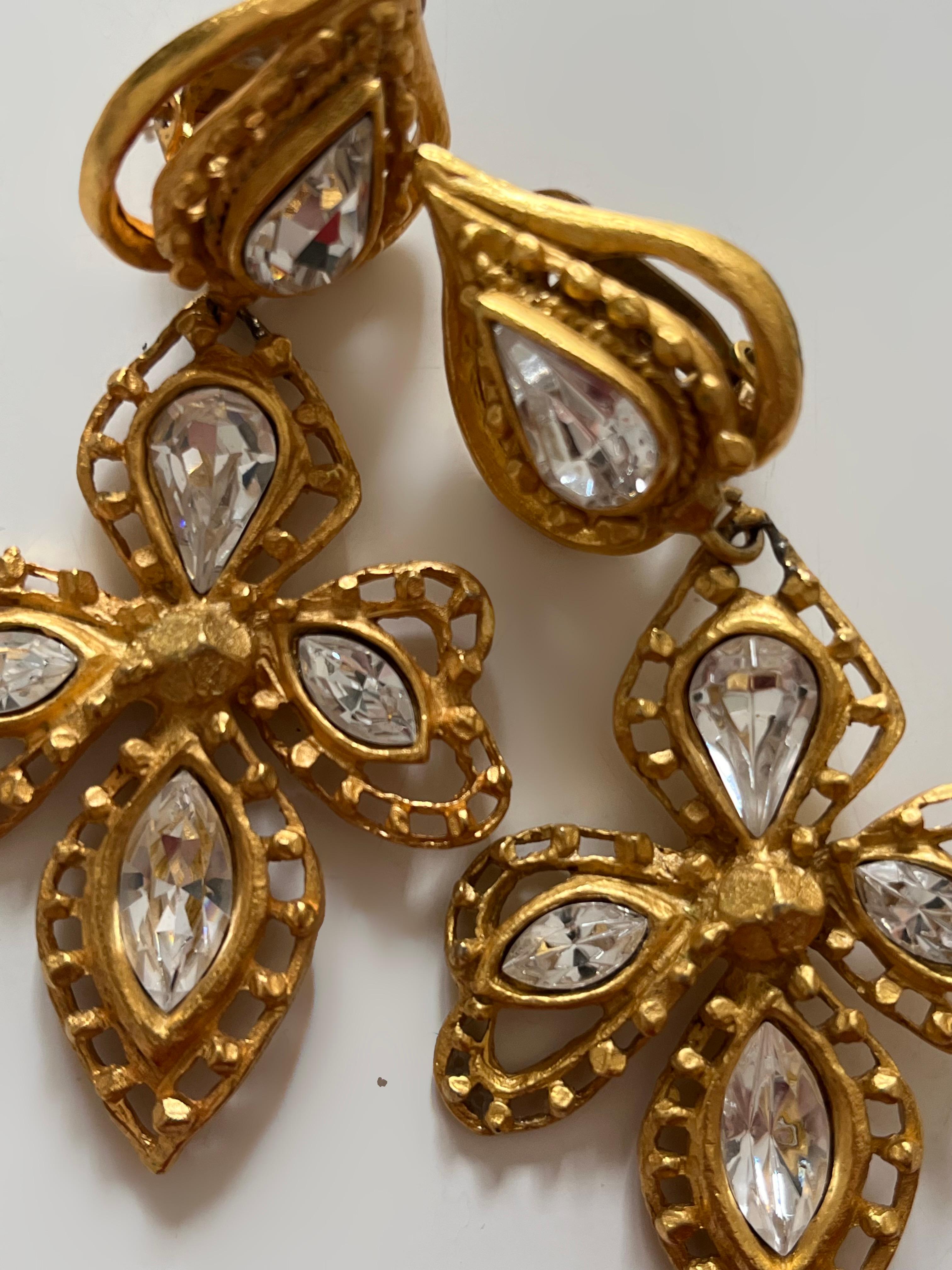 Cabochon Cross witn zircon gold-toned earrings by CHRISTIAN LACROIX For Sale