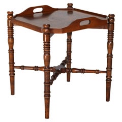 Vintage Crossbanded 
Inlaid Mahogany Tea Table with Tray on Stand 20thC