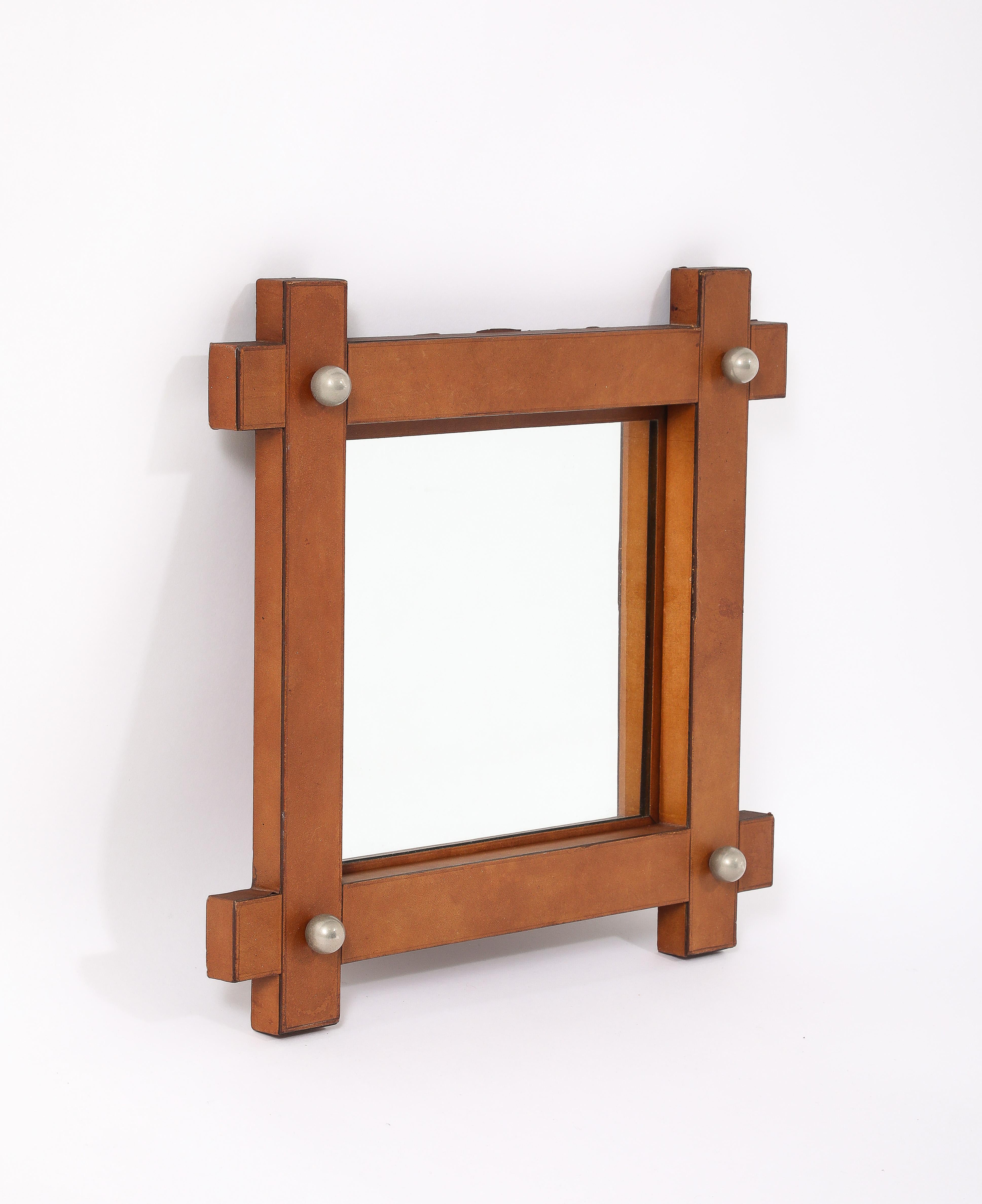 Crossed Leather Mirror, France 1950's For Sale 6