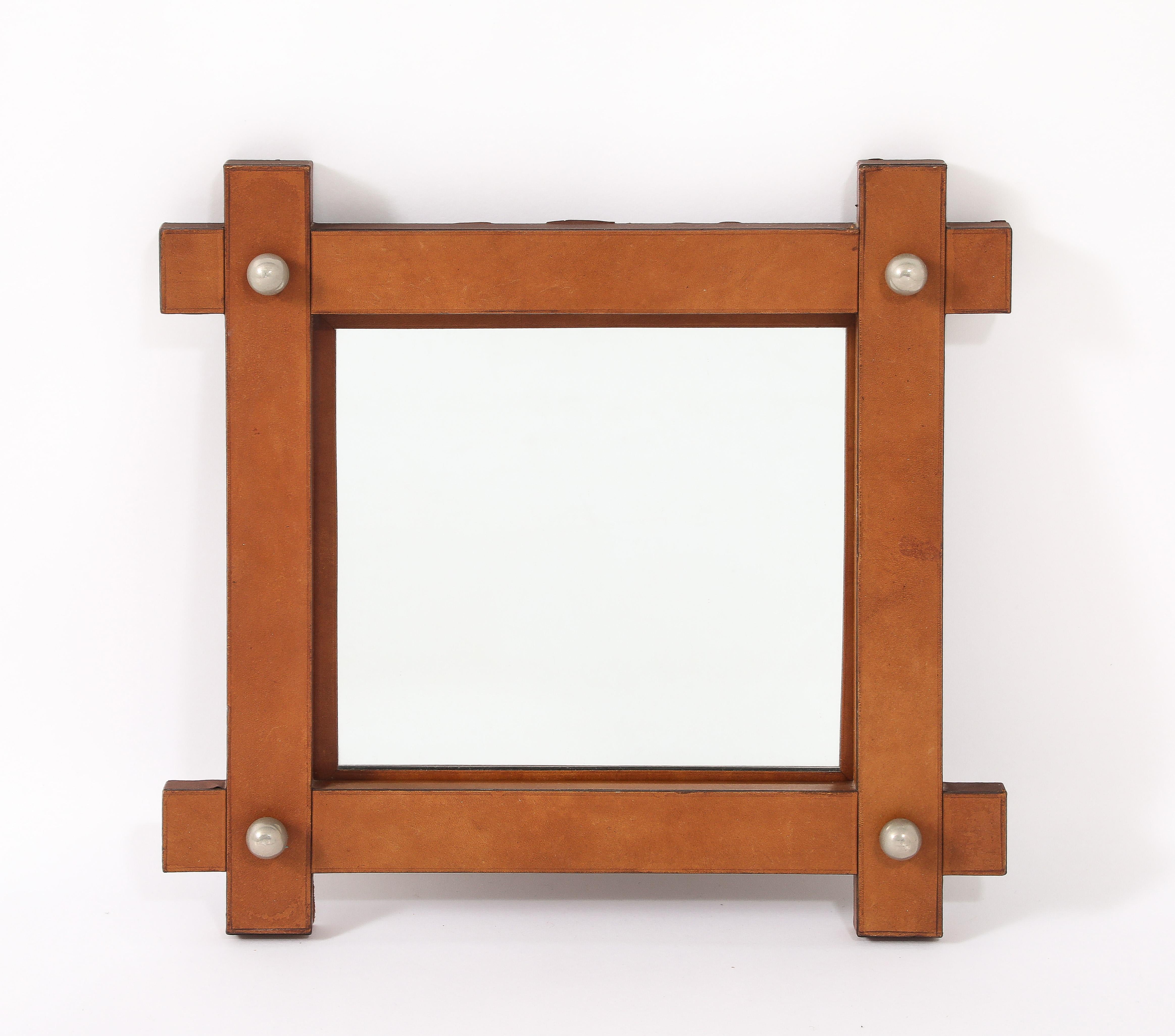 Crossed Leather Mirror, France 1950's For Sale 7