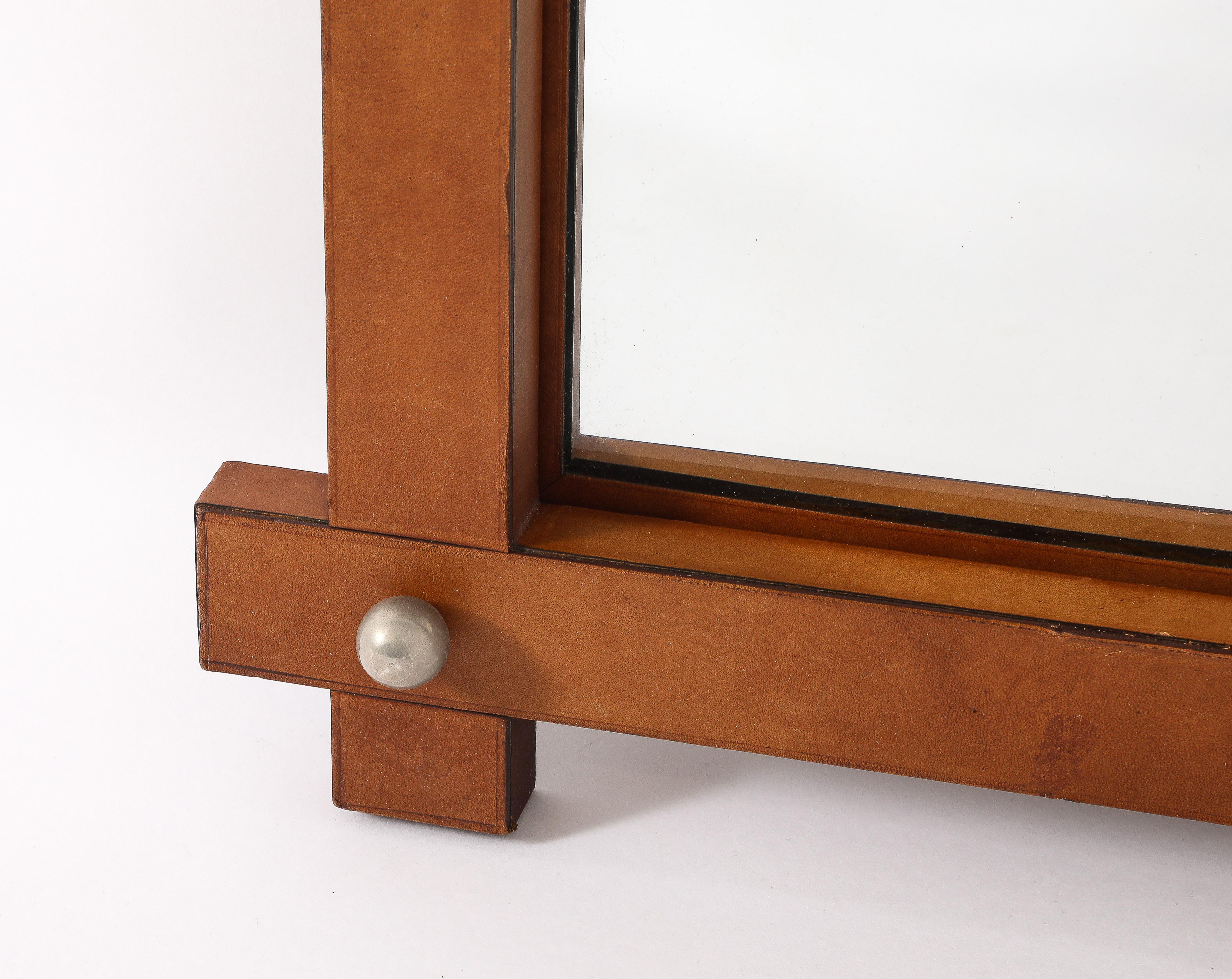 Crossed Leather Mirror, France 1950's For Sale 1