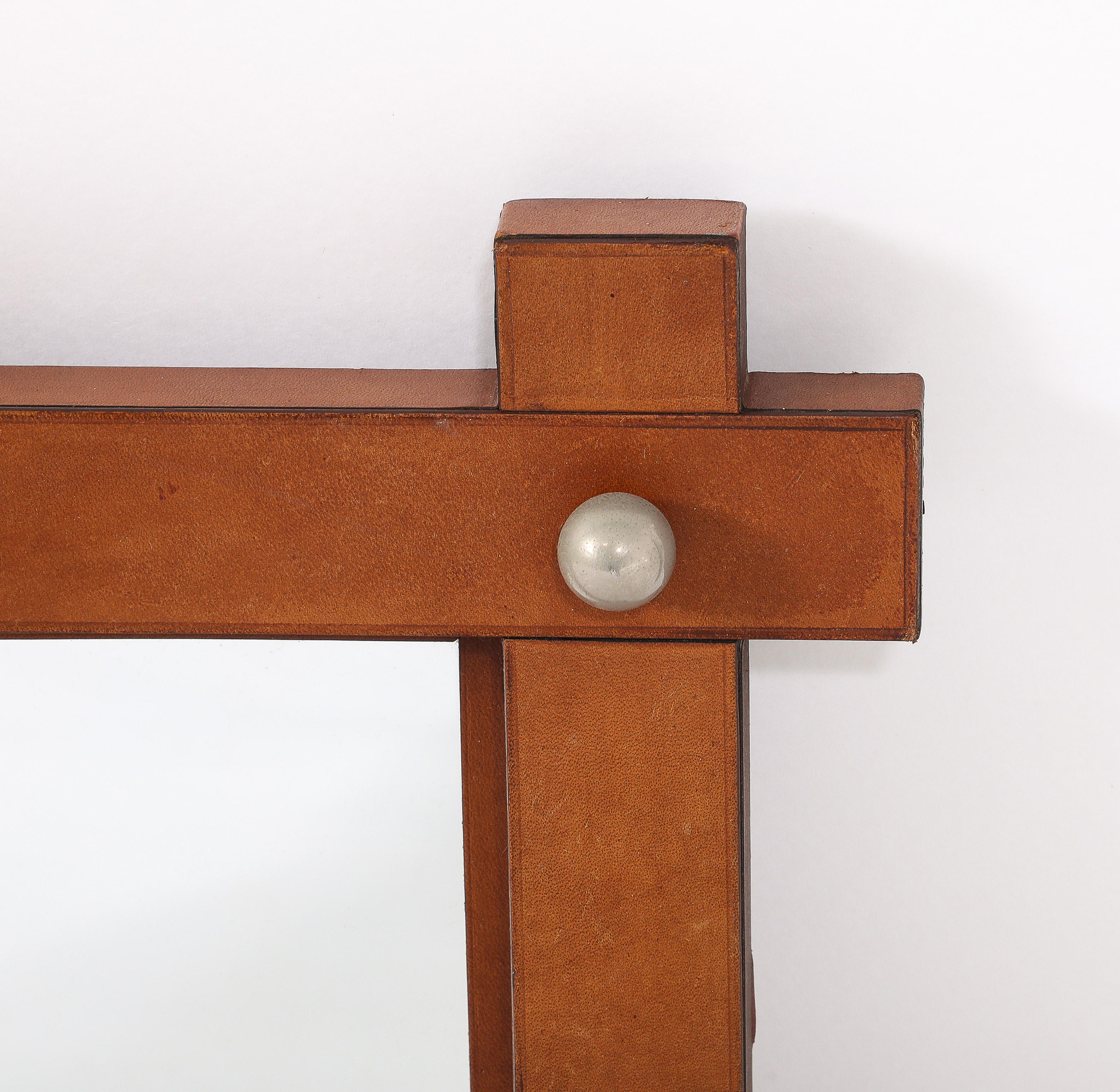 Crossed Leather Mirror, France 1950's For Sale 3
