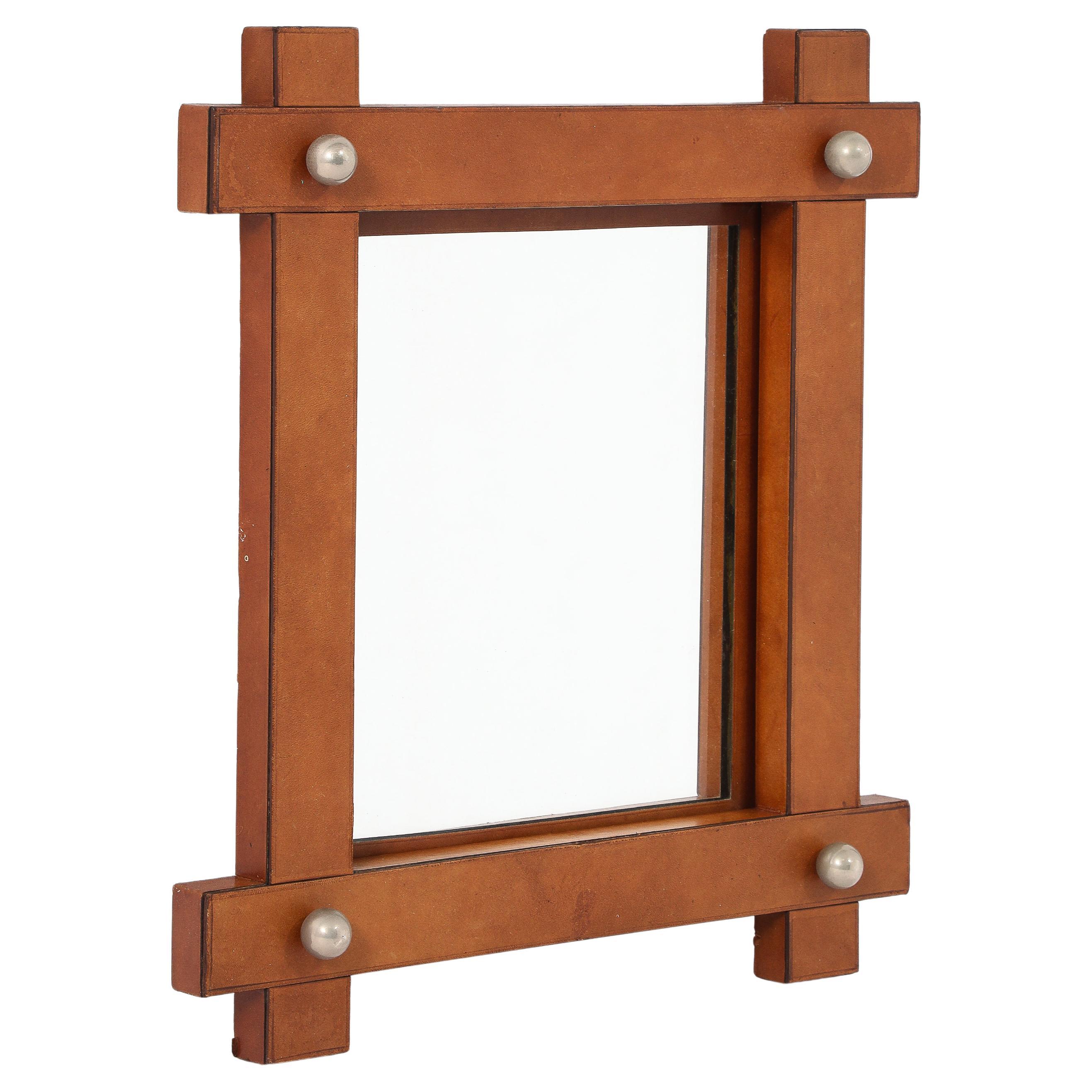 Crossed Leather Mirror, France 1950's For Sale