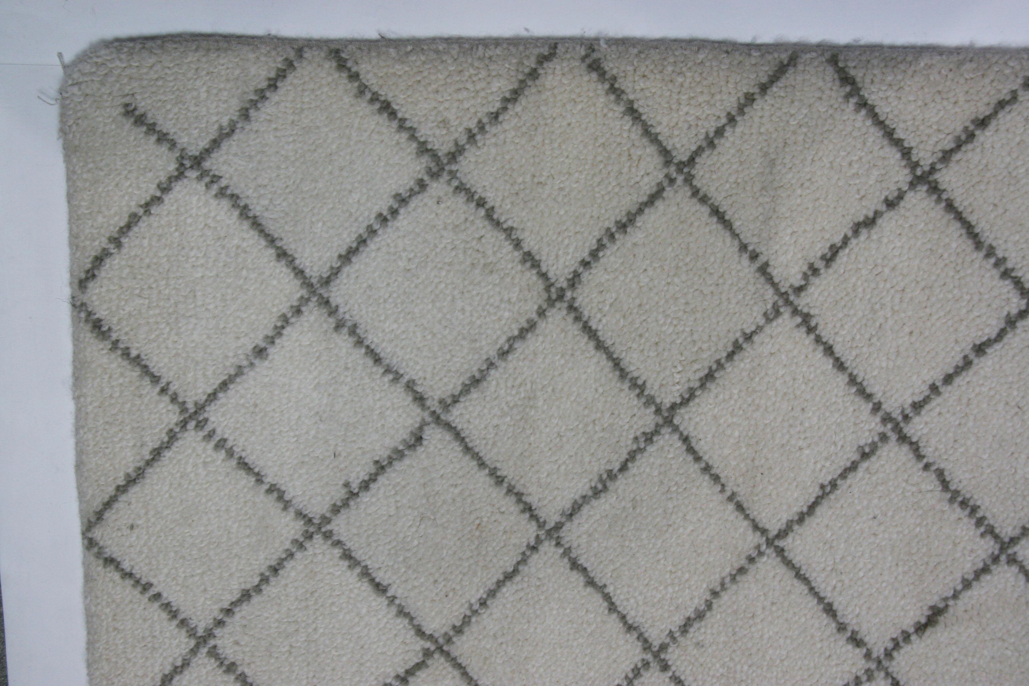 Hand-Knotted Crossed Lines Cream Wool Area Rug For Sale