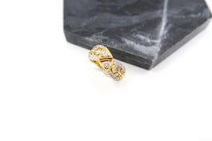Crossed Triangle Floral Detail Scalloped Edge Diamond 18 Karat Gold Ring