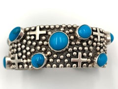 Crosses and Raindrops Sterling Silver Cuff with Turquoise by Ronnie Willie