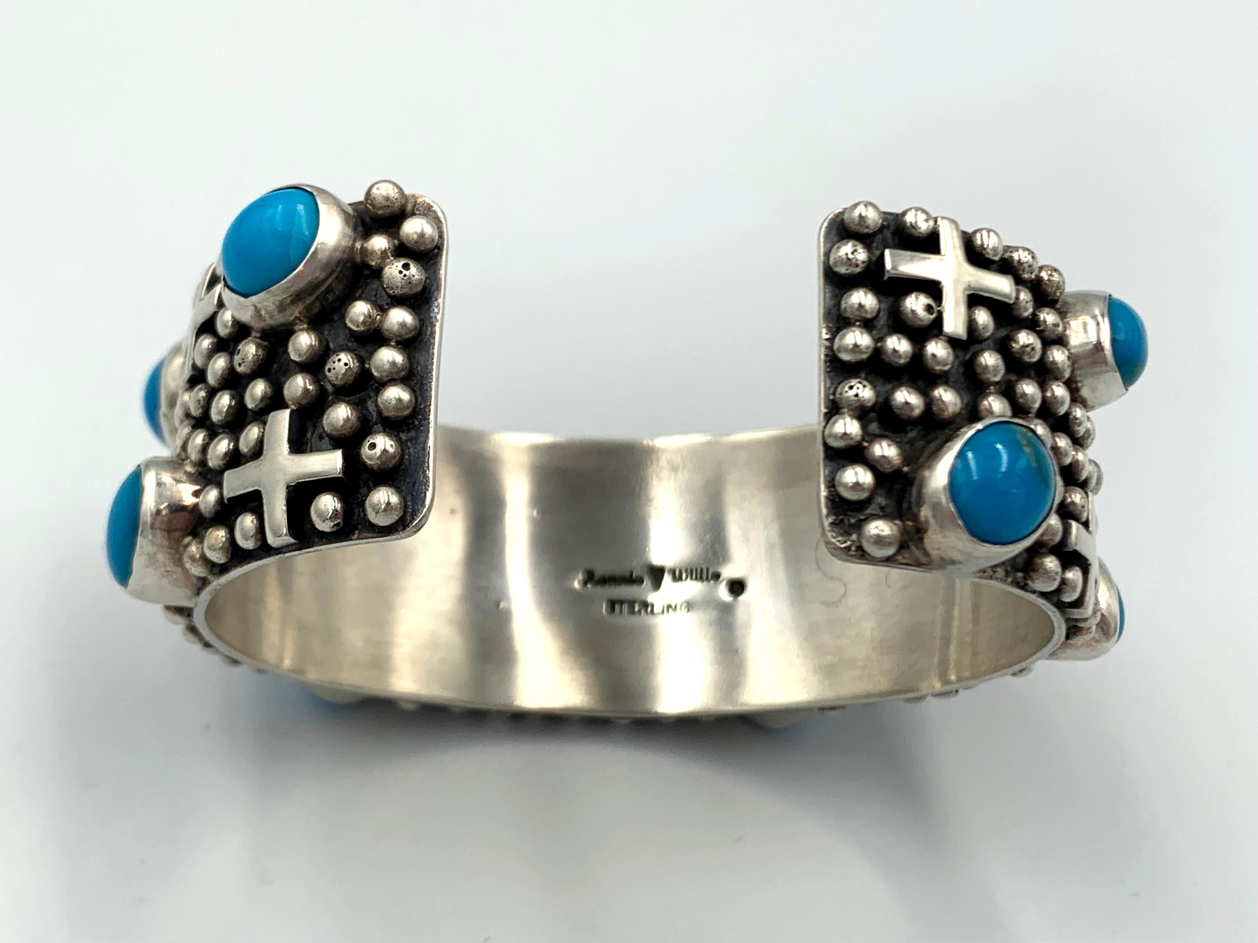 Bracciale in argento con croci e gocce di pioggia e turchese di Ronnie Willie in vendita 2