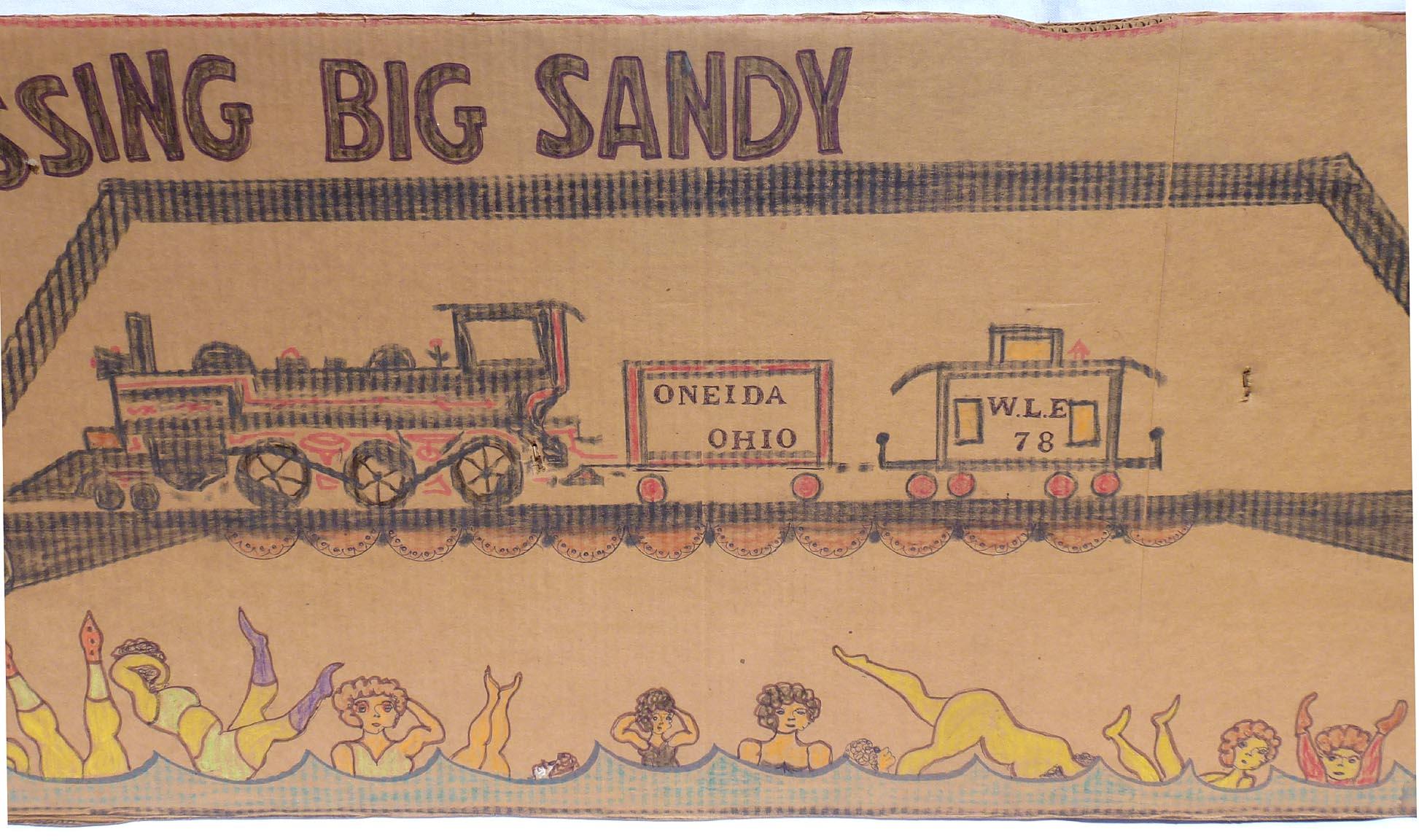 American Crossing Big Sandy by the Outsider Artist Lewis Smith, Crayon, Marker For Sale