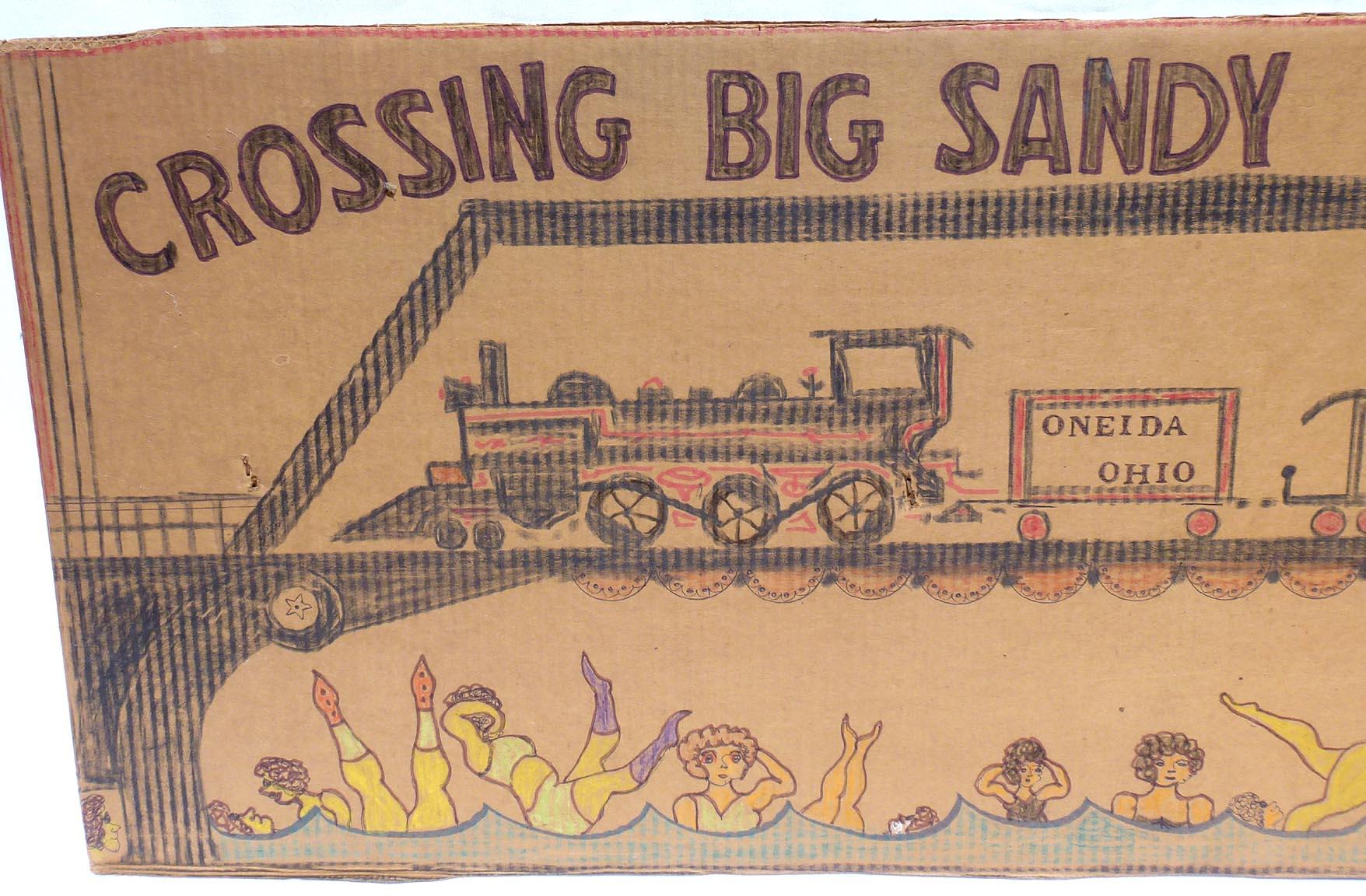 Hand-Painted Crossing Big Sandy by the Outsider Artist Lewis Smith, Crayon, Marker For Sale