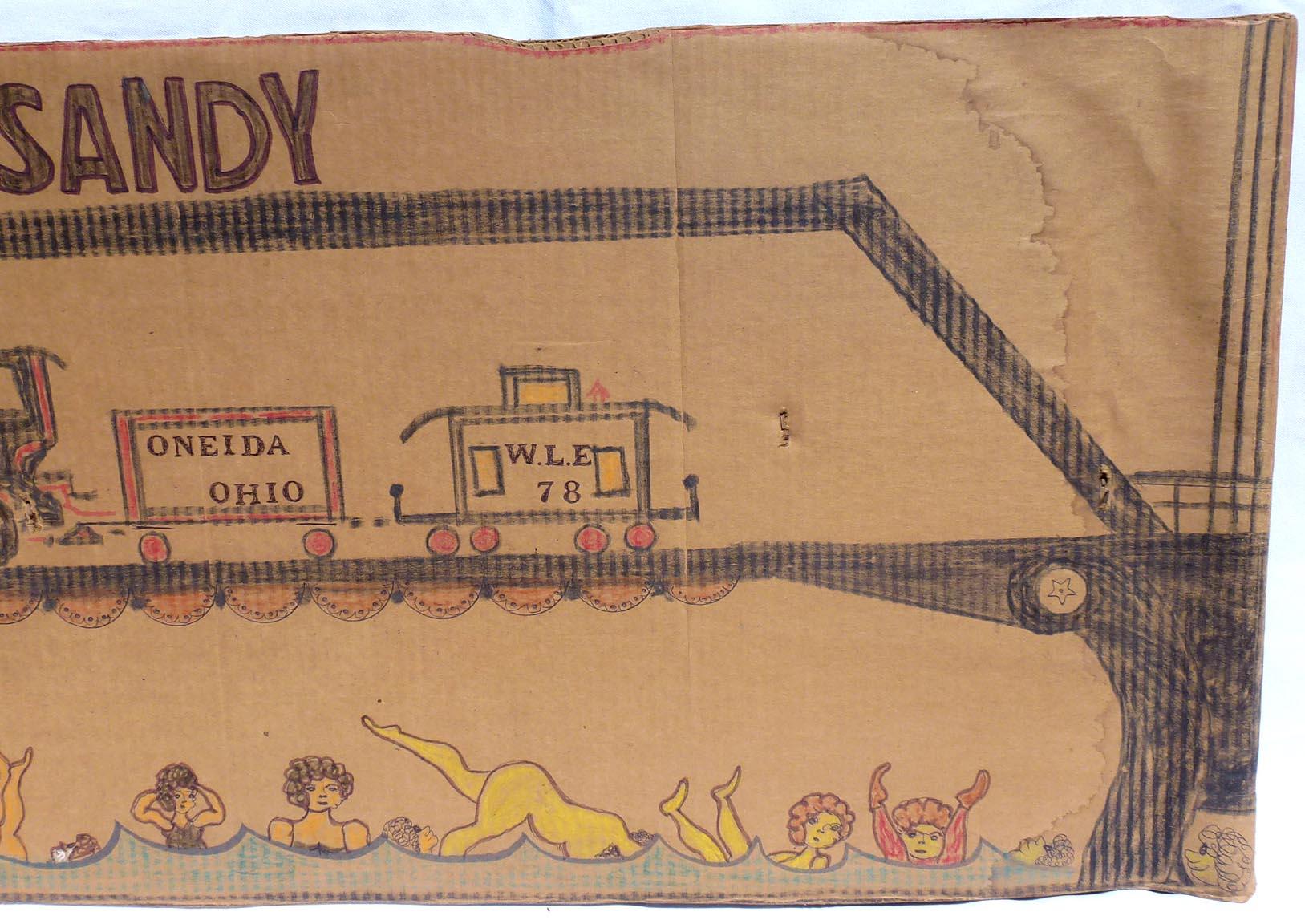 Crossing Big Sandy by the Outsider Artist Lewis Smith, Crayon, Marker In Good Condition For Sale In Fort Payne, AL