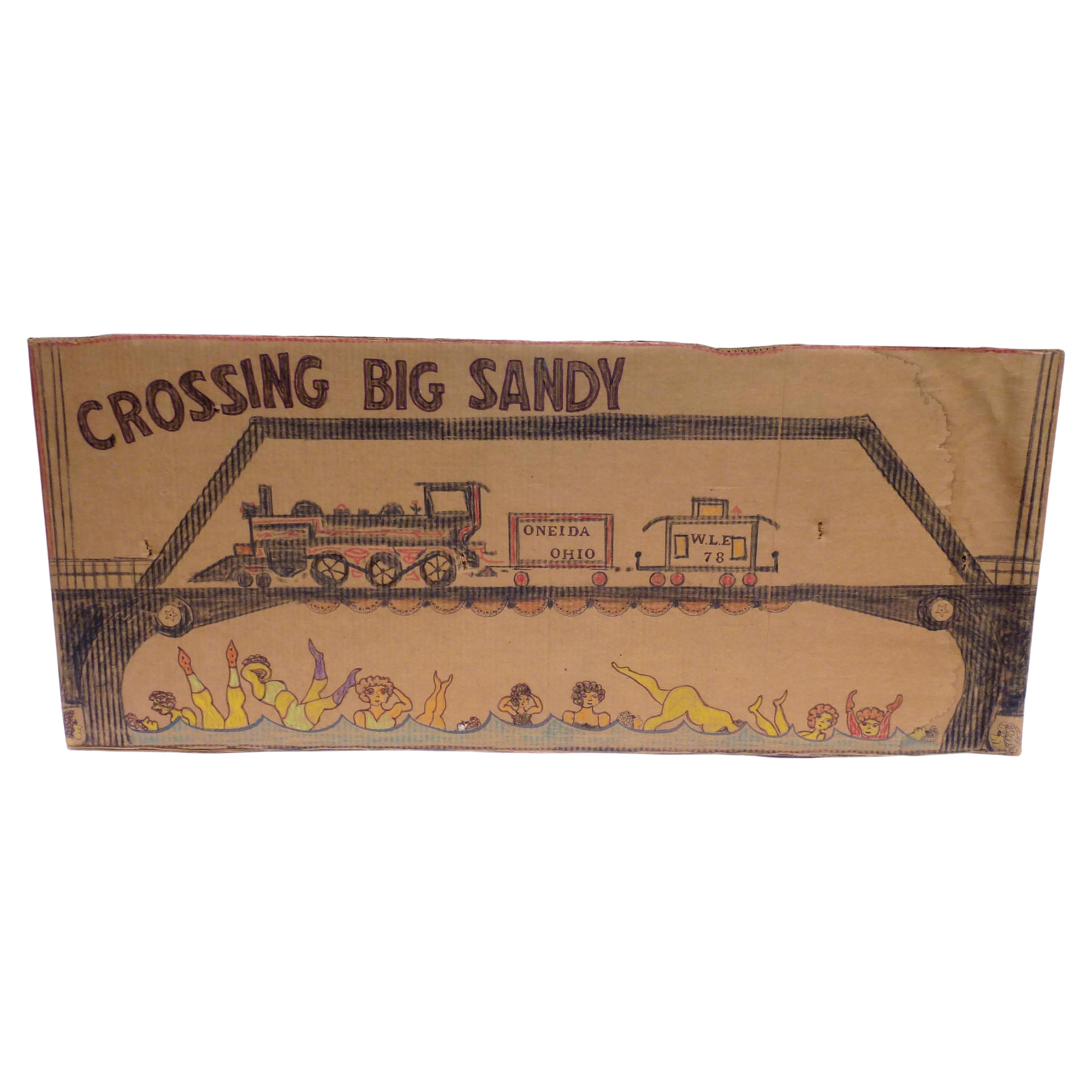 Crossing Big Sandy by the Outsider Artist Lewis Smith, Crayon, Marker For Sale