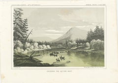 Crossing the Bitter Root River in Western Montana, USA - Tinted Lithograph, 1856