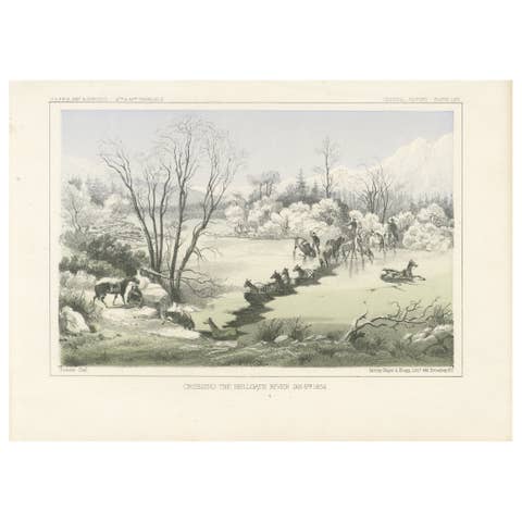 Crossing the Hellgate River in Winter, Montana - Historic 19th-Century Litho