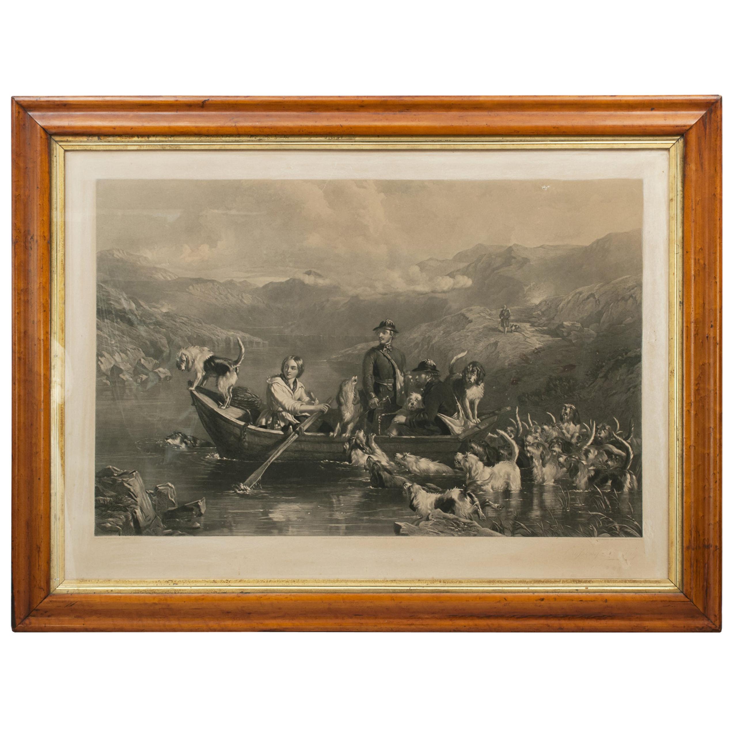 Crossing The Tay, Antique Otter Hunting Engraving, Southern Highlands