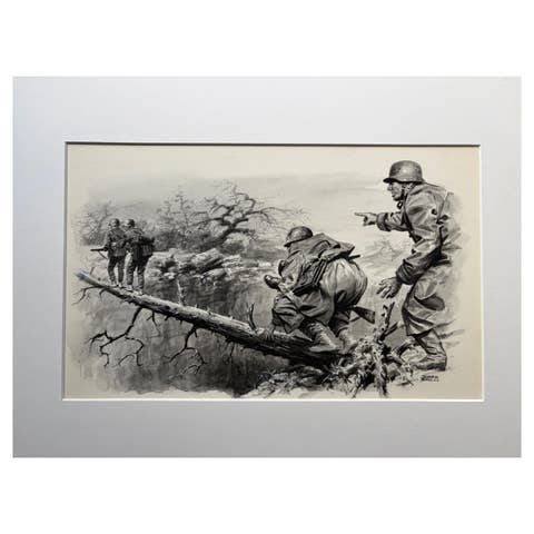 “Crossing Under Fire” 1953 Original Gouache & Ink Illustration by Charles Burki